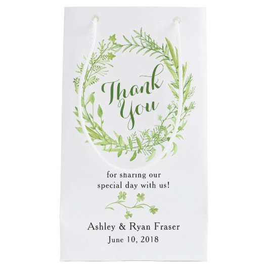 Groen Bloemen krans bruiloft dank u Klein Cadeauzakje (Voorkant)
