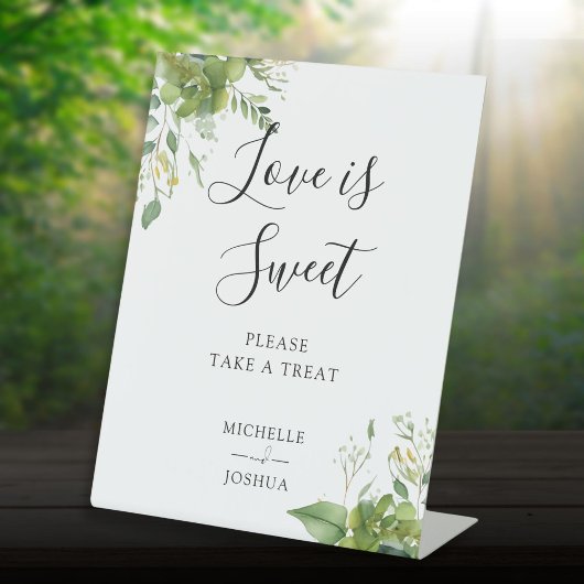 Groen Bloemen Liefde is Sweet Favors Reclamebord Met Voetstuk