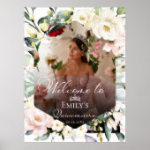 Groen Bloemen Lijst Foto Quinceañe Welkomstbord Poster (Voorkant)