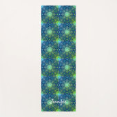 Groen Bloemen Mandala Patroon op Navy Blue Yogamat (Voorkant)