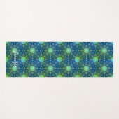 Groen Bloemen Mandala Patroon op Navy Blue Yogamat (Voorkant (horizontaal))