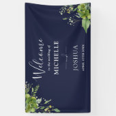 Groen Bloemen Marine Blauw Huwelijk Welkom Spandoek (Verticaal)