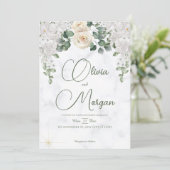 Groen Bloemen Marmeren bruiloft uitnodiging (Staand voorkant)