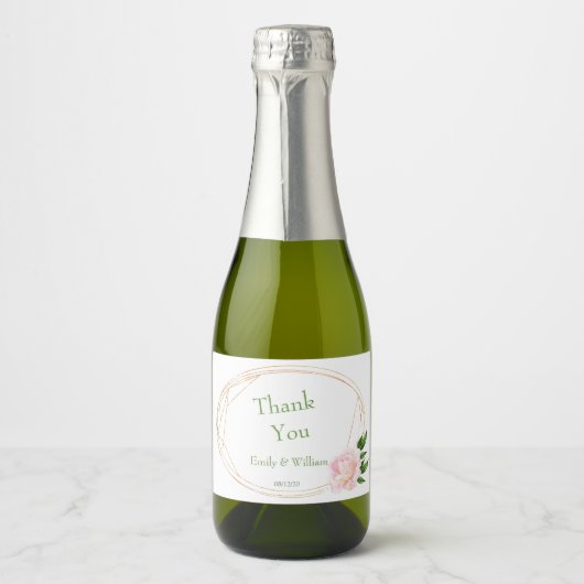 Groen Bloemen Mini Mousserende Wijnfles Etiket (Voorkant)
