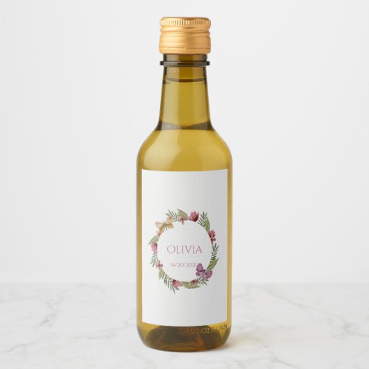 Groen Bloemen Mini Wijnflessen Label Wijn Etiket (Voorkant)