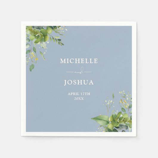 Groen Bloemen Modern Dusty Blue Wedding Servet (Voorkant)