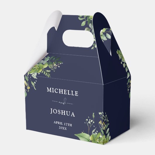 Groen Bloemen Moderne Marine Blauwe Huwelijk Bedankdoosjes (Achterkant)