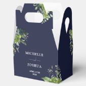 Groen Bloemen Moderne Marine Blauwe Huwelijk Bedankdoosjes (Geopend)