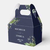 Groen Bloemen Moderne Marine Blauwe Huwelijk Bedankdoosjes (Voorkant Zijde)