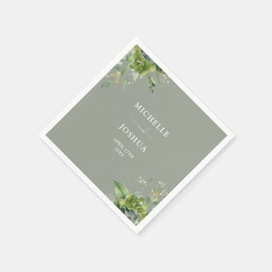 Groen Bloemen Moderne Wijze Groen Huwelijk Servet (Hoek)