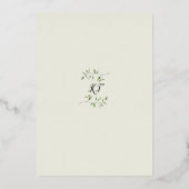 Groen Bloemen Monogram Doop Boog Goud Folie Uitnodiging (Achterkant)