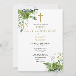 Groen Bloemen Monogram Eerste Heilige Communie Save The Date