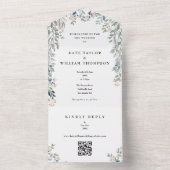 Groen Bloemen Monogram QR Code Bruiloft All In One Uitnodiging (Binnen)
