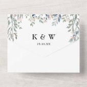 Groen Bloemen Monogram QR Code Bruiloft All In One Uitnodiging (Achterkant)