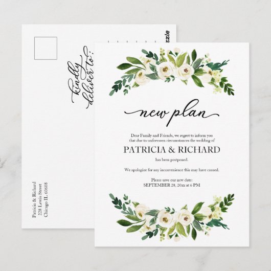 Groen Bloemen Nieuw Plan Huwelijk Uitstel Briefkaart (Voorkant / Achterkant)