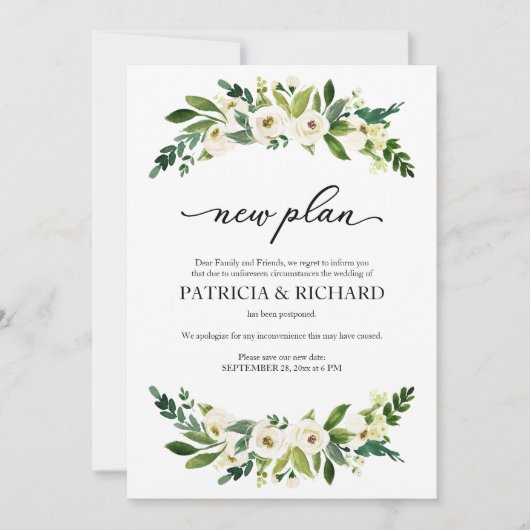 Groen Bloemen Nieuw Plan Huwelijk Uitstel Kaart (Voorkant)