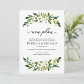 Groen Bloemen Nieuw Plan Huwelijk Uitstel Kaart (Staand voorkant)