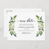 Groen Bloemen Nieuwe Datum Huwelijk Uitstel Briefkaart (Voorkant / Achterkant)