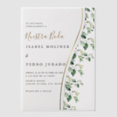 Groen Bloemen Nuestra Boda Spaanse bruiloft Vellum Uitnodigingen (Voorkant)
