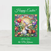 Groen Bloemen Paaskonijn Glas in lood Feestdagen Kaart (Voorkant)