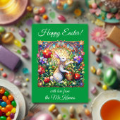 Groen Bloemen Paaskonijn Glas in lood Feestdagen Kaart