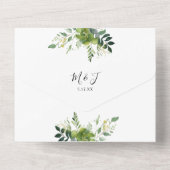 Groen Bloemen QR Code Elegant Monogram Huwelijk All In One Uitnodiging (Achterkant)