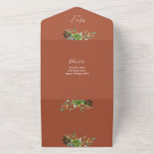 Groen Bloemen QR Code Moderne Terracotta bruiloft All In One Uitnodiging (Buitenkant)