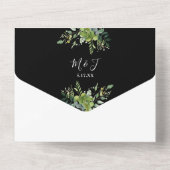 Groen Bloemen QR Code Zwart-wit bruiloft All In One Uitnodiging (Achterkant)