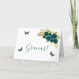 Groen Bloemen Quinceañera Dank je kaart