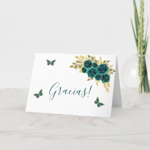 Groen Bloemen Quinceañera Dank je kaart