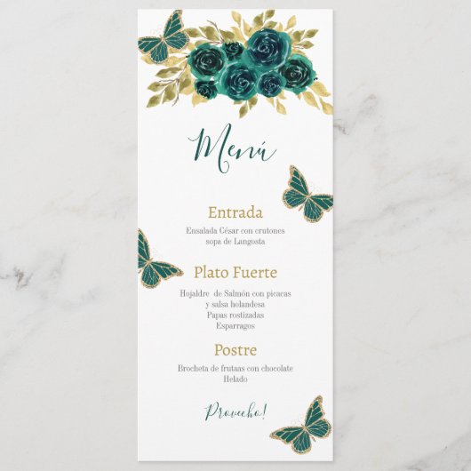 Groen Bloemen Quinceañera Menu (Voorkant)