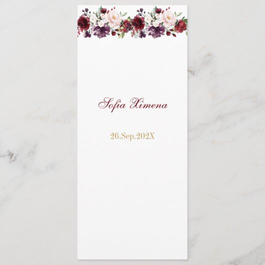 Groen Bloemen Quinceañera Menu (Achterkant)