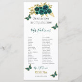 Groen Bloemen Quinceañera Programmakaart (Achterkant)