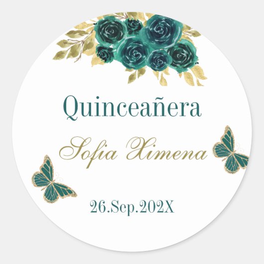 Groen Bloemen Quinceañera Ronde Sticker (Voorkant)