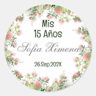 Groen Bloemen Quinceañera Uitnodiging Ronde Sticker