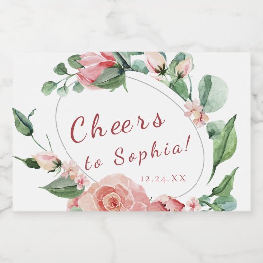 Groen Bloemen Roos Mini Mousserende Wijnfles La Sparkling Wijnetiket (Enkel label)