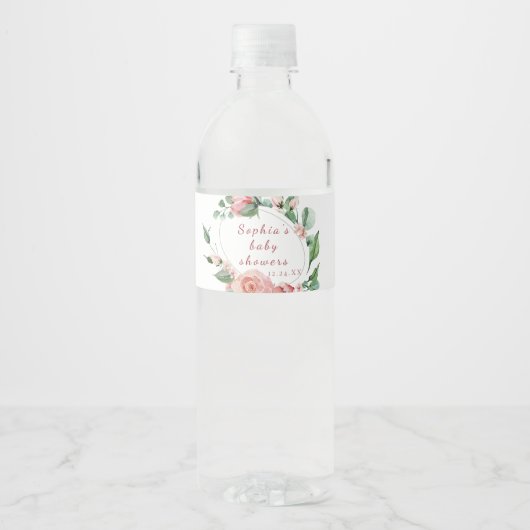 Groen Bloemen Roos Waterflesje Label Waterfles Etiket (Voorkant)