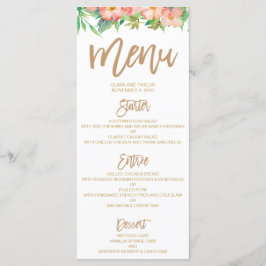 Groen & Bloemen Roze & Goud Trouwdiner Menu