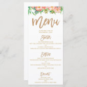Groen & Bloemen Roze & Goud Trouwdiner Menu (Voorkant / Achterkant)