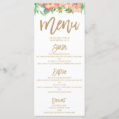 Groen & Bloemen Roze & Goud Trouwdiner Menu (Voorkant)