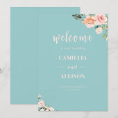 Groen Bloemen Roze Huwelijk Welkom Teken Kaart (Voorkant / Achterkant)