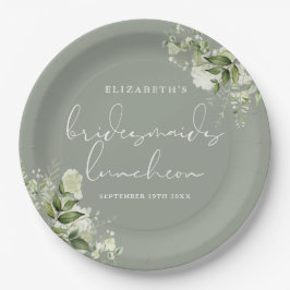 Groen Bloemen Sage Groene Bruidsmeisjes Luncheon Papieren Bordje