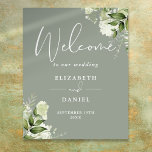 Groen Bloemen Salie Groen Bruiloft Welkomstbord Poster<br><div class="desc">Dit elegante wijze groene groen blad bruiloft welkom teken kan worden gepersonaliseerd met uw informatie in chique typografie. Ontworpen door Thisnotme©</div>