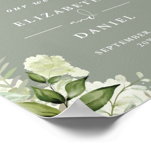 Groen Bloemen Salie Groen Bruiloft Welkomstbord Poster (Hoek)