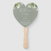 Groen Bloemen Salie Groen Huwelijksprogramma Hart Handwaaier (Voorkant)