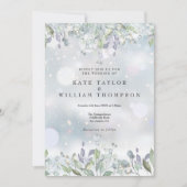 Groen Bloemen Salie Lila Winter Bruiloft Kaart (Voorkant)