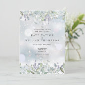 Groen Bloemen Salie Lila Winter Bruiloft Kaart (Staand voorkant)