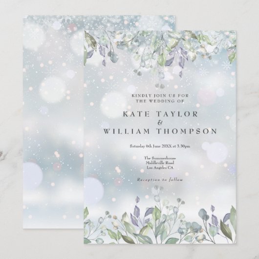 Groen Bloemen Salie Lila Winter Bruiloft Kaart (Voorkant / Achterkant)