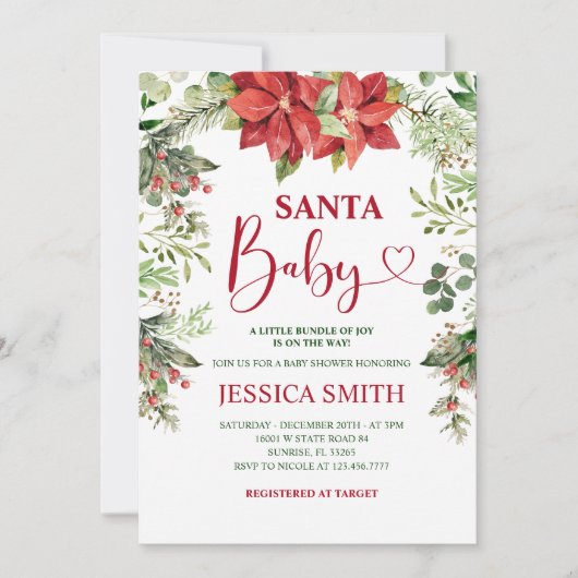 Groen Bloemen Santa Christmas Baby shower Kaart (Voorkant)