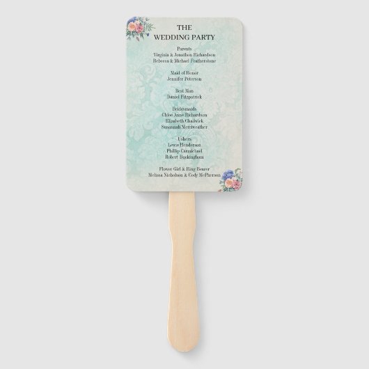  Groen Bloemen Shabby Chic Wedding Programma Handwaaier (Achterkant)